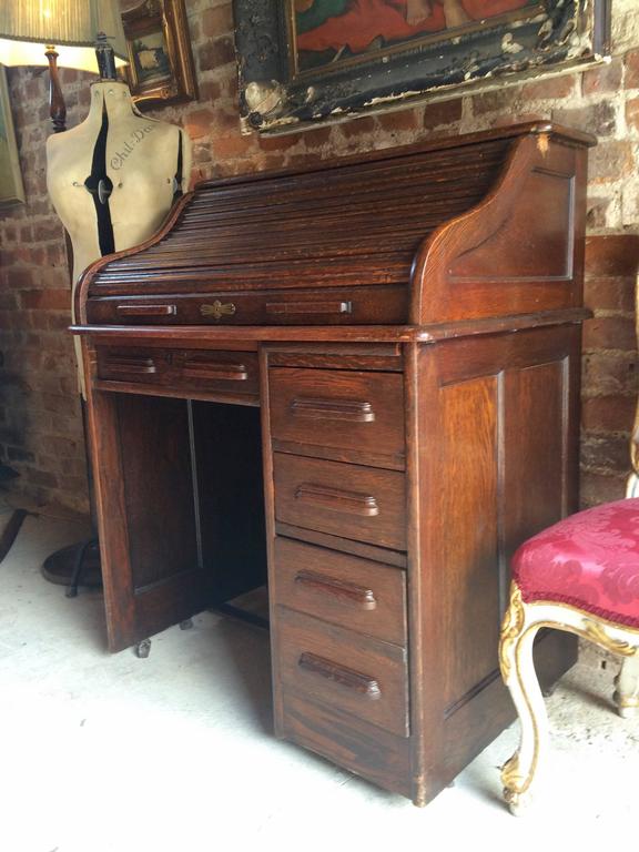 Antique Roll Top Desk Oak Writing Desk Edwardian at 1stDibs