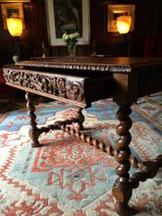 Antique Desk Solid Oak Edwards & Roberts Carved Victorian, 19th Century