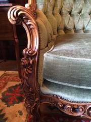 Antique Style Louis XV Sofa Three-Seat Settee Button-Back Upholstered