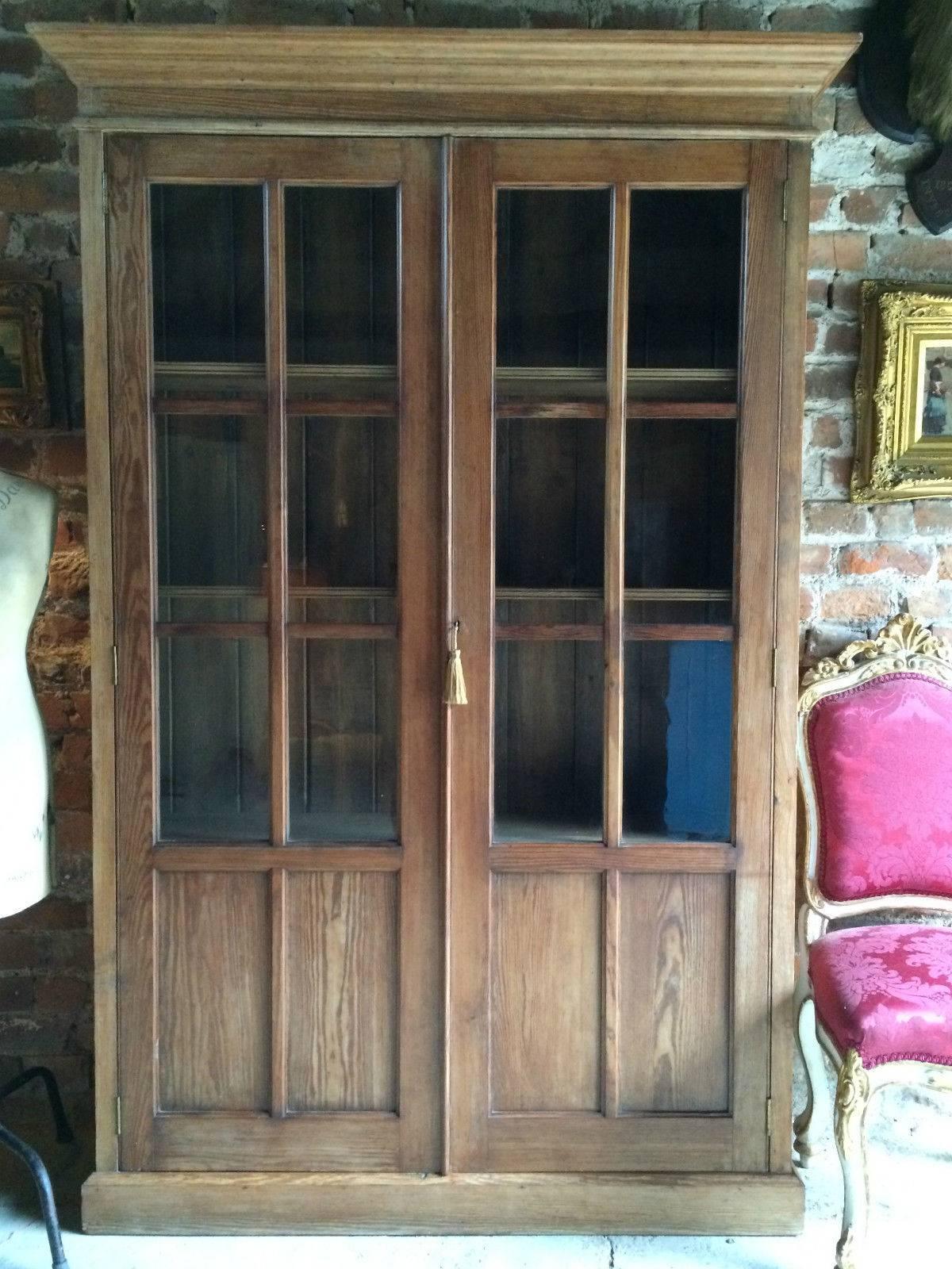 Antique Pine Bookcase Display Cabinet, Victorian, 19th Century 1