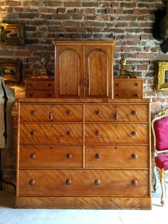 Large Antique Chest Of Drawers Dresser Satin Birch Victorian 19th A Very Striking Set Of Antique 19th Century Victorian Satin Birch Chest Drawers Huge