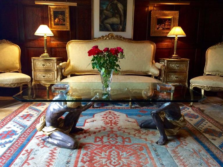 Antique Style Blackamoor Glass Coffee Table Italian Rectangular