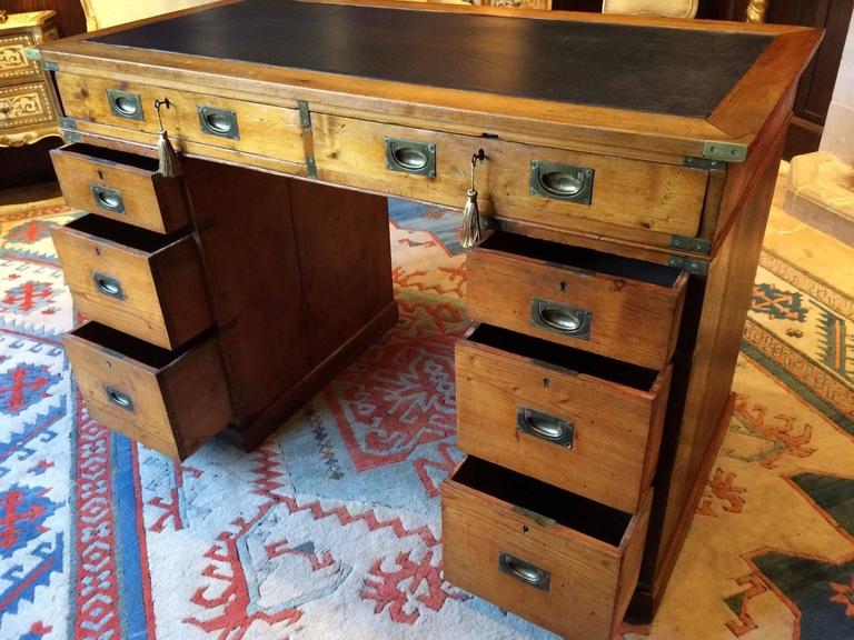 Antique Campaign Desk Twin Pedestal Pine 1st World War Early 20th A Fabulous And Original Campaign Desk Of Extra Tall Proportions 1st World War