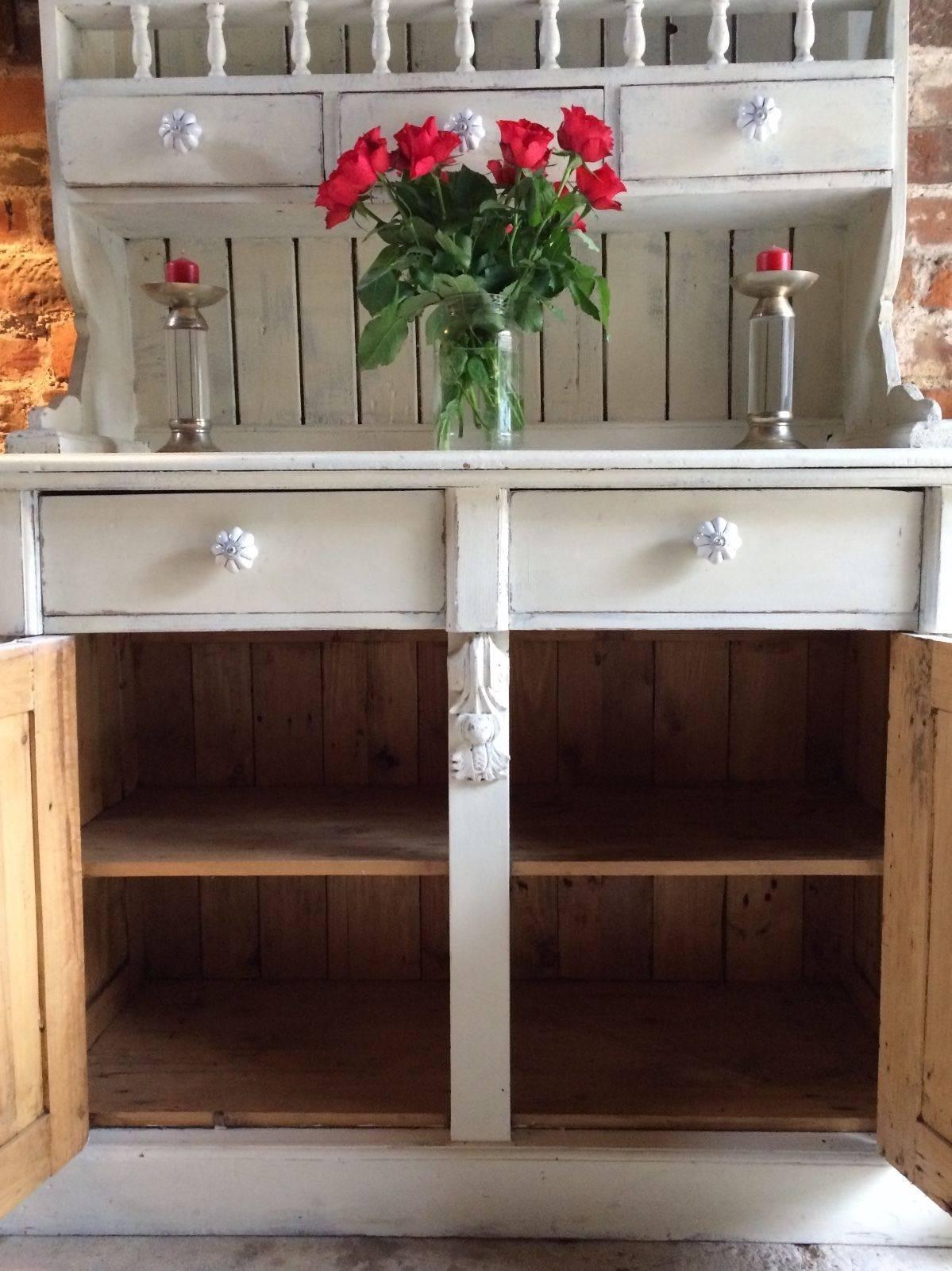 Antique Style Welsh Dresser Solid Pine Farmhouse Spice Drawers French Painted In Excellent Condition In Longdon, Tewkesbury