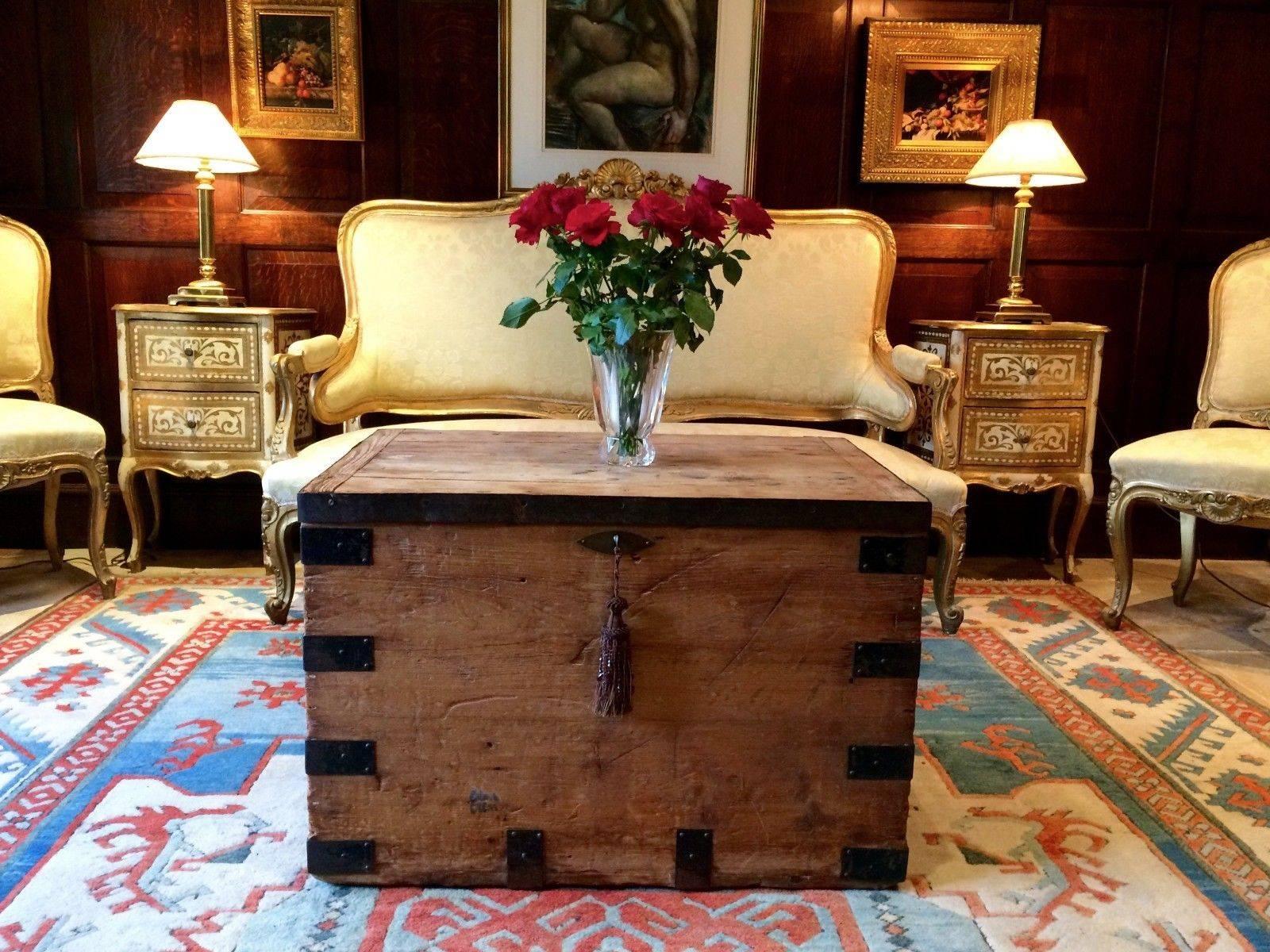 20th Century Vintage Pine Bound Box Trunk Chest Coffee Table
