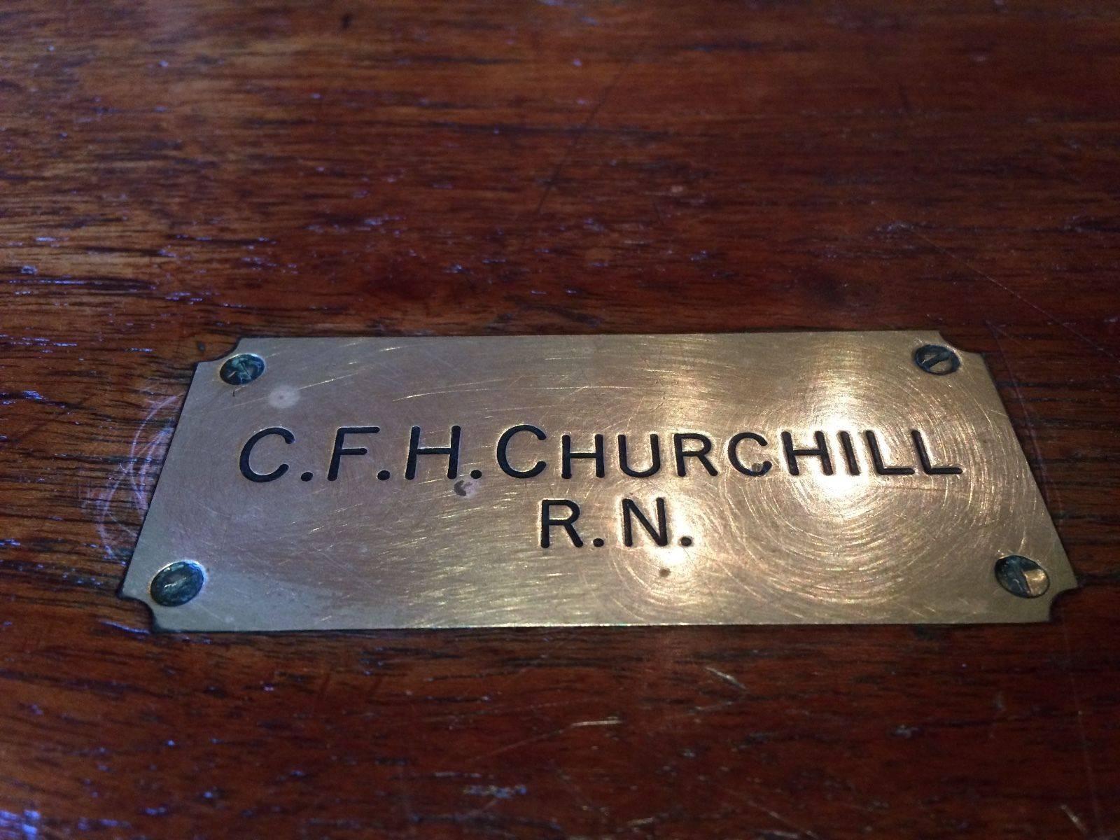 A quality piece of British Naval history from World war II, fabulous antique campaign chest which once belonged to C F H Churchill of the Royal Navy, the chest is offered in super original condition, brass bound and zinc lined and with original