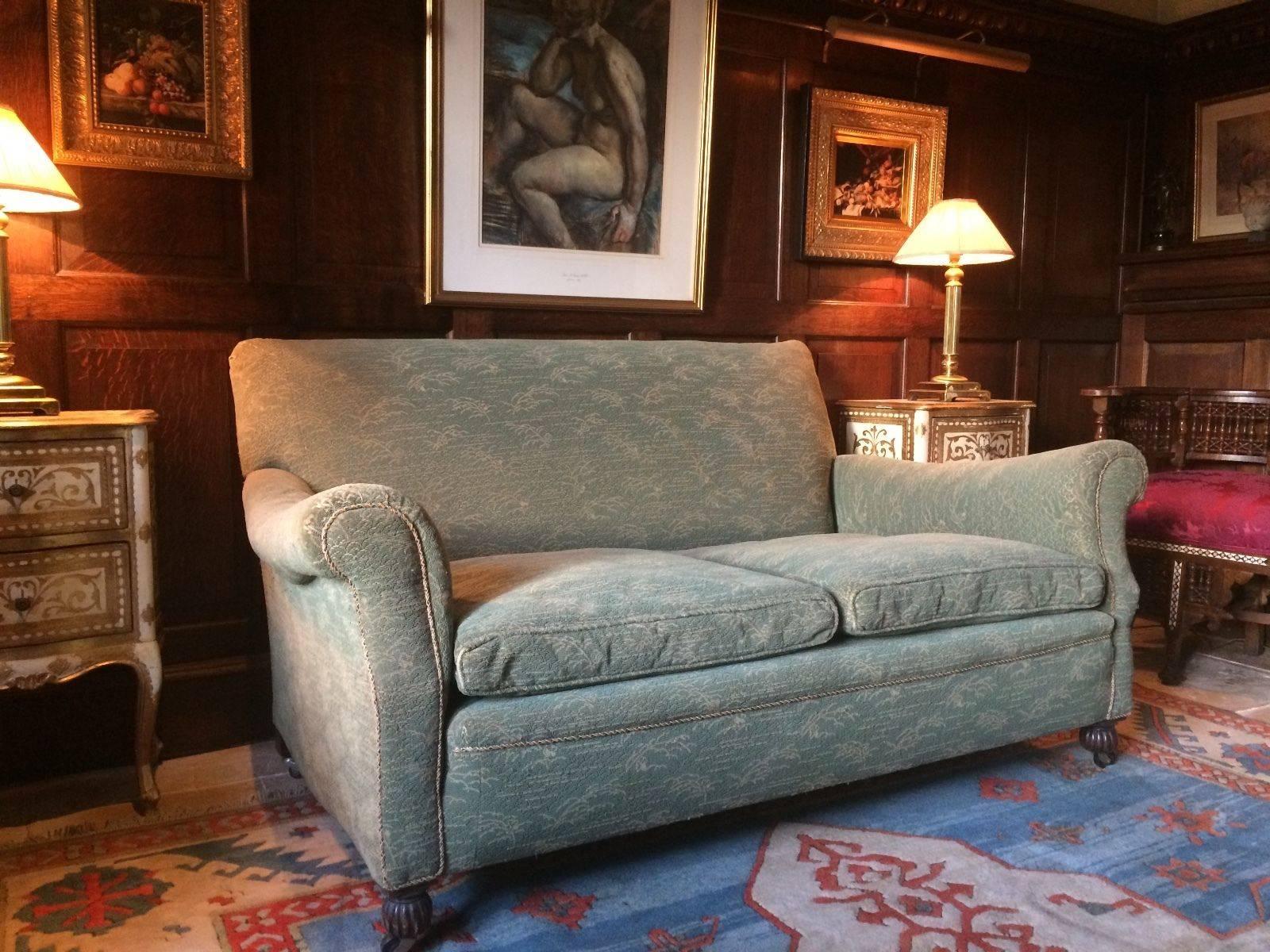 Antique Edwardian Drop End Sofa or Settee with Green Casters, Early 20th Century In Excellent Condition In Longdon, Tewkesbury