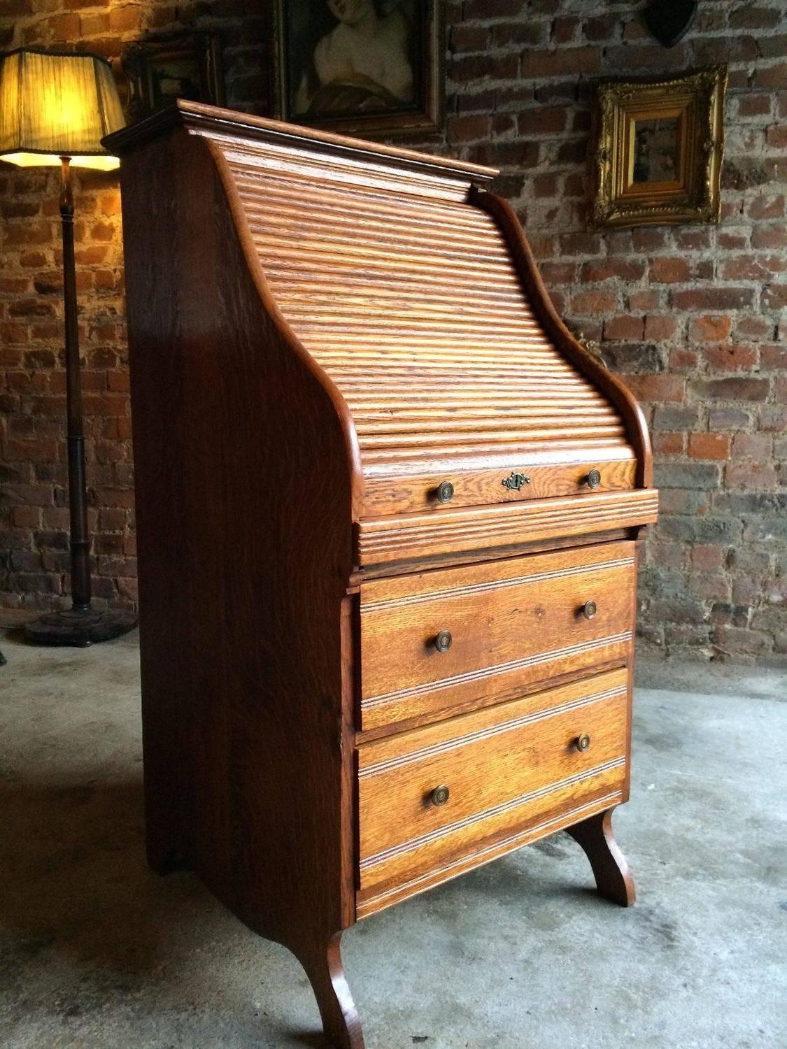 Antique Roll Top Desk Golden Oak Tambour Front Bureau Small Desk at 1stdibs