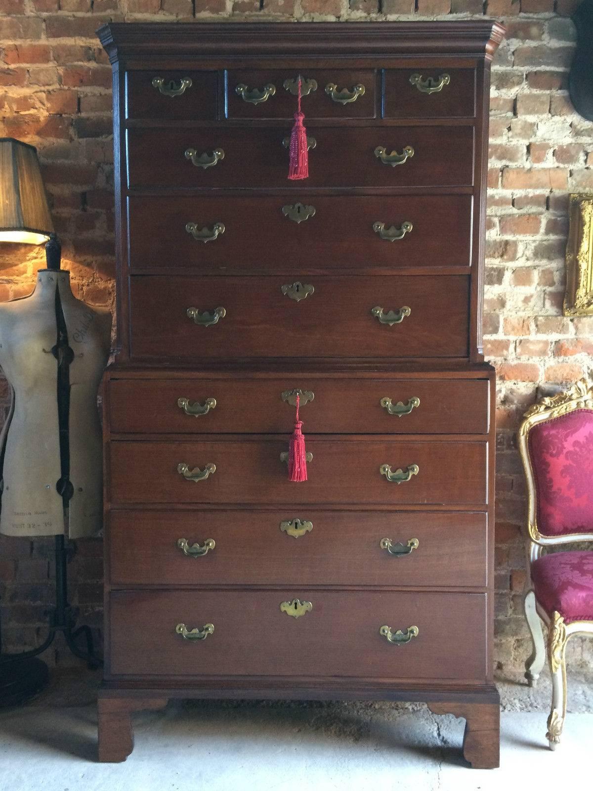 Antique Chest on Chest Tallboy Dresser Mahogany Georgian, 18th Century In Excellent Condition In Longdon, Tewkesbury