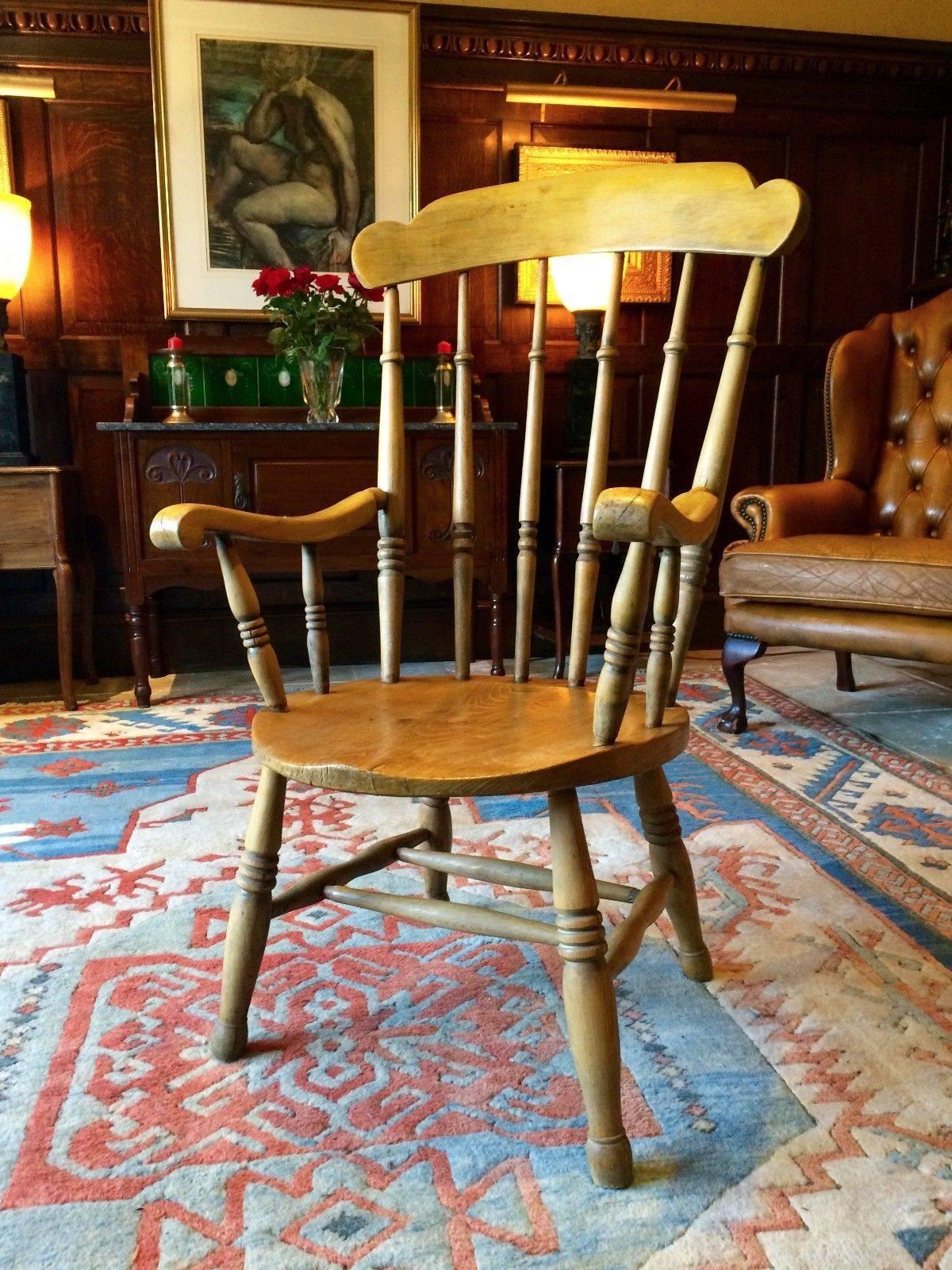 Antique Windsor Chair Pine Armchair, 19th Century Victorian 1