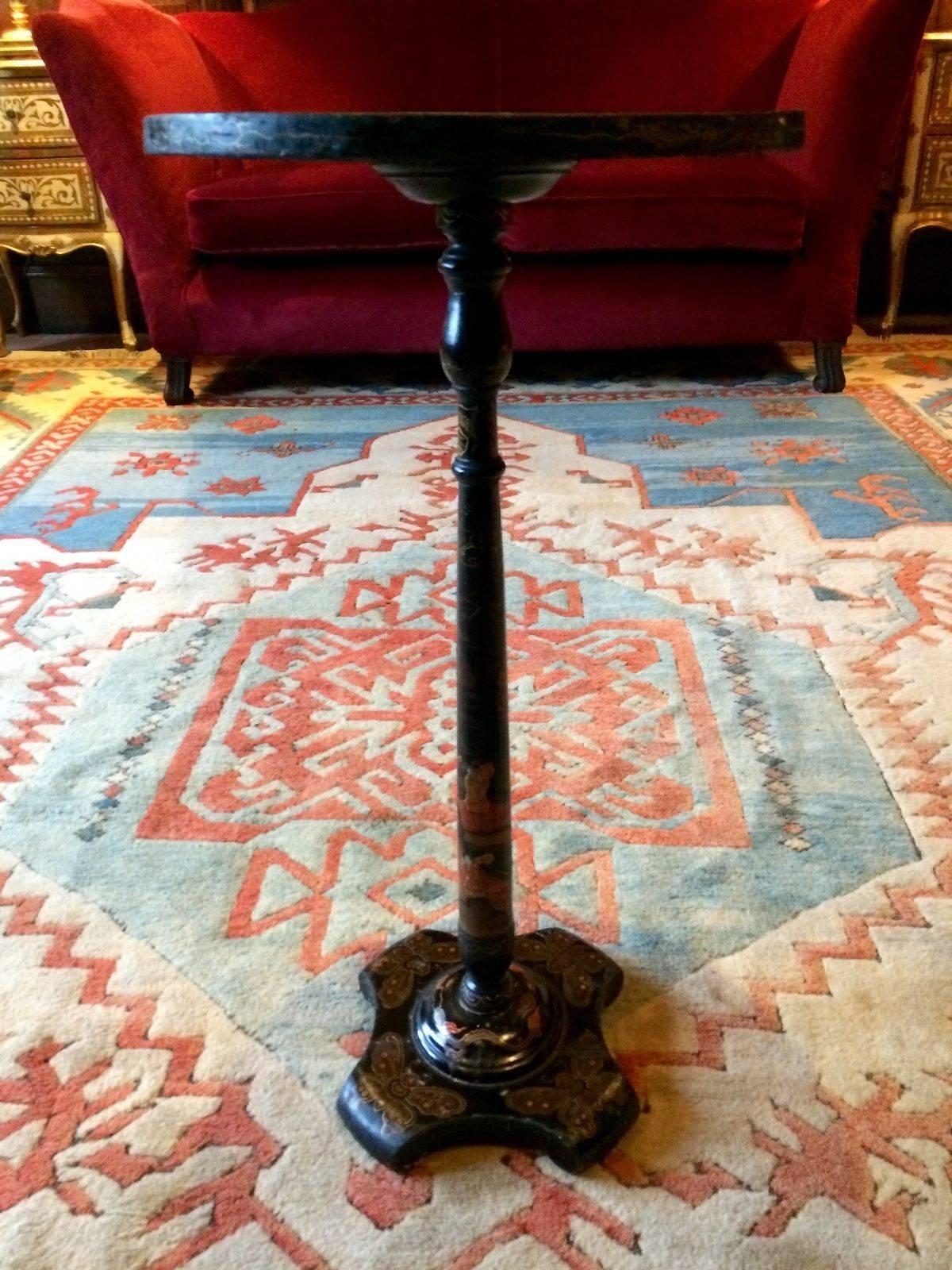 Antique 19th Century Ebonised Chinoiserie Wine Table 1