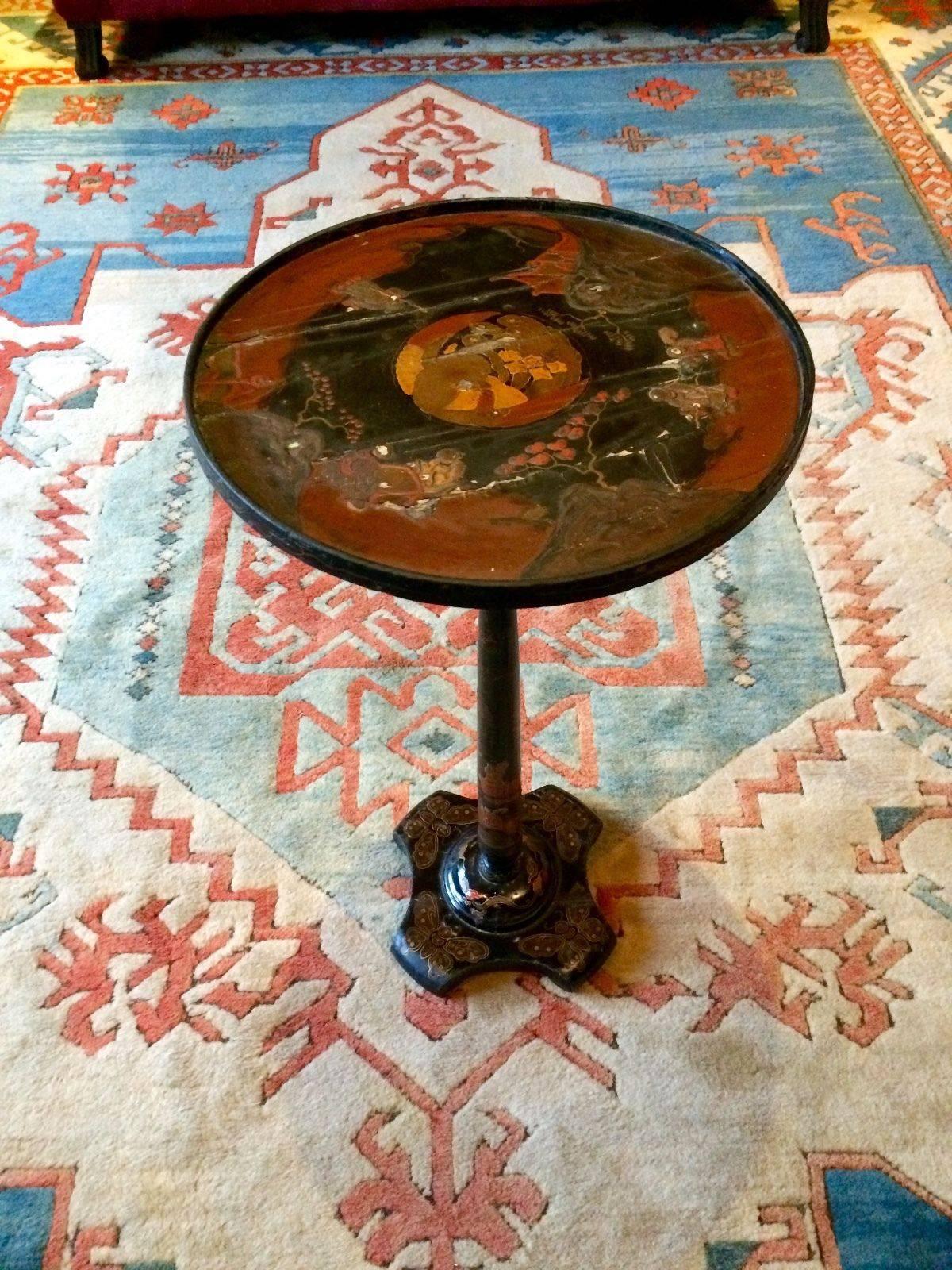 Antique 19th Century Ebonised Chinoiserie Wine Table 2
