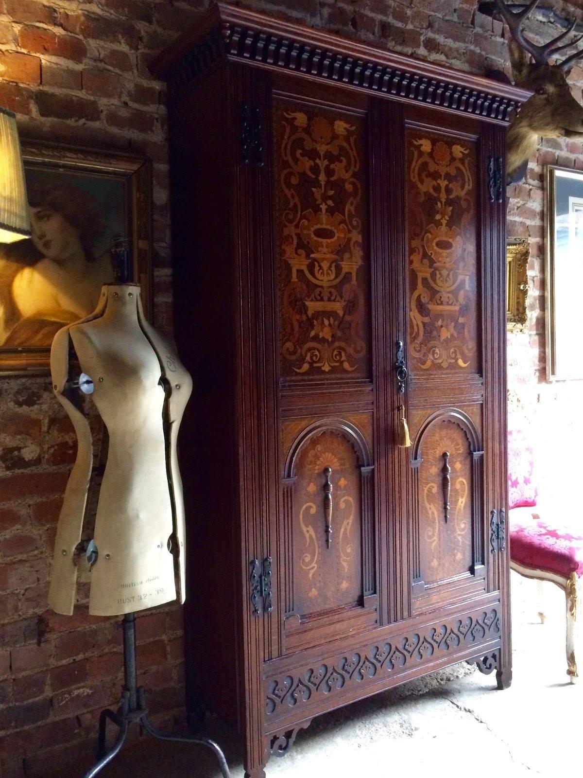 Antique Wardrobe Cupboard Shapland and Petter Edwardian Oak and Walnut 1