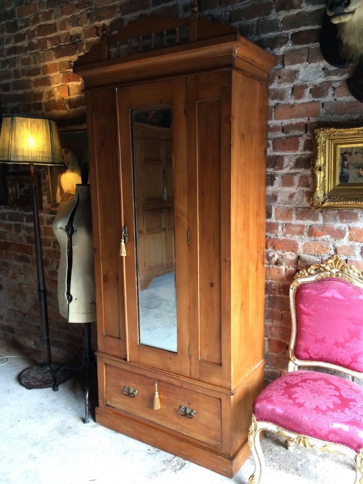 Antique Wardrobe Dresser Satin Walnut Edwardian Mirror Fronted, 1900 at ...