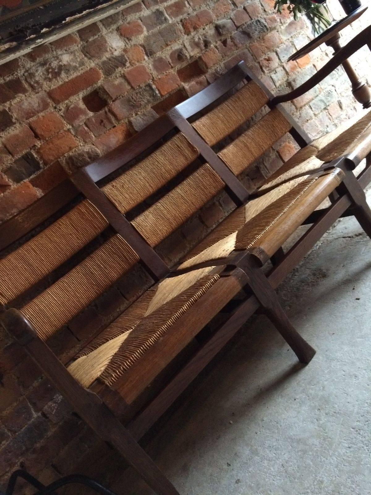 Antique French Bench Oak Rush Early 20th Century Rustic Farmhouse Vintage In Excellent Condition In Longdon, Tewkesbury