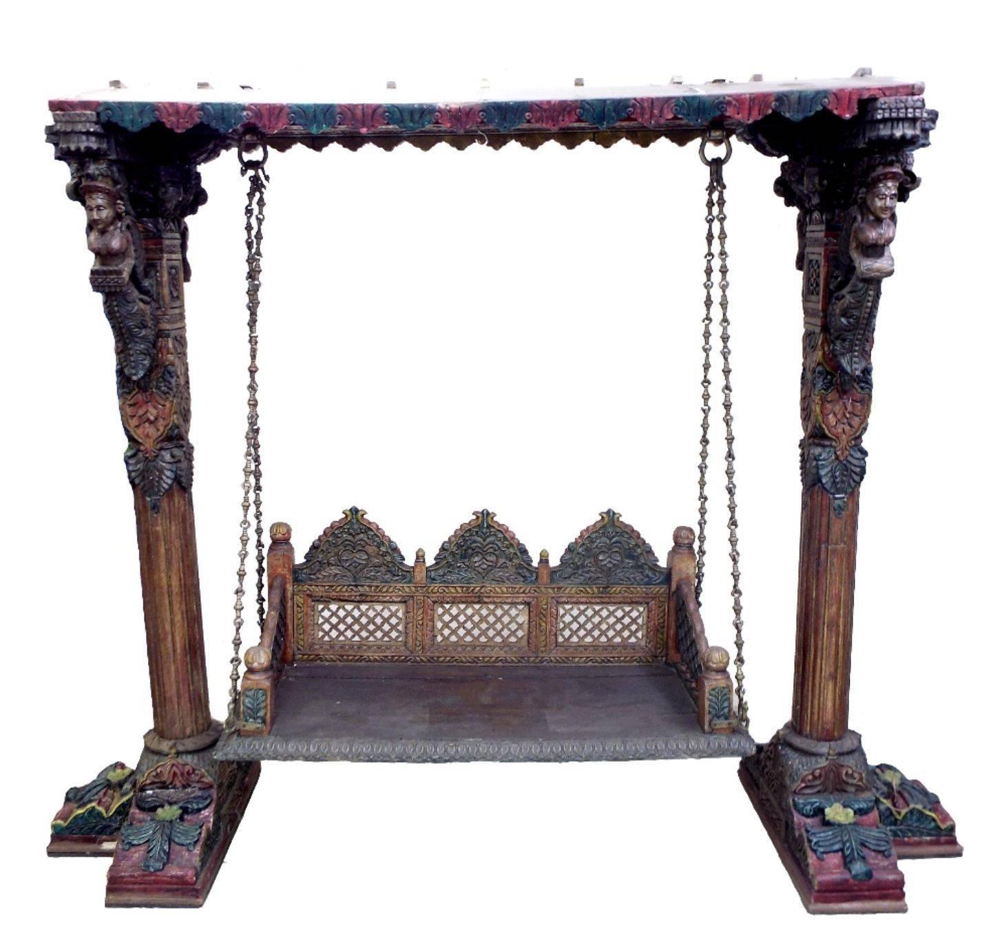 Antique Swing Royal Indian Rajasthani Jodhpur Hand-Carved Jhoola