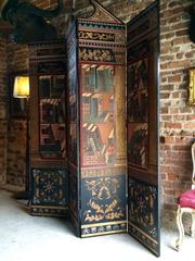 Antique Style Screen Room Divider Neoclassical Lacquered Four Section