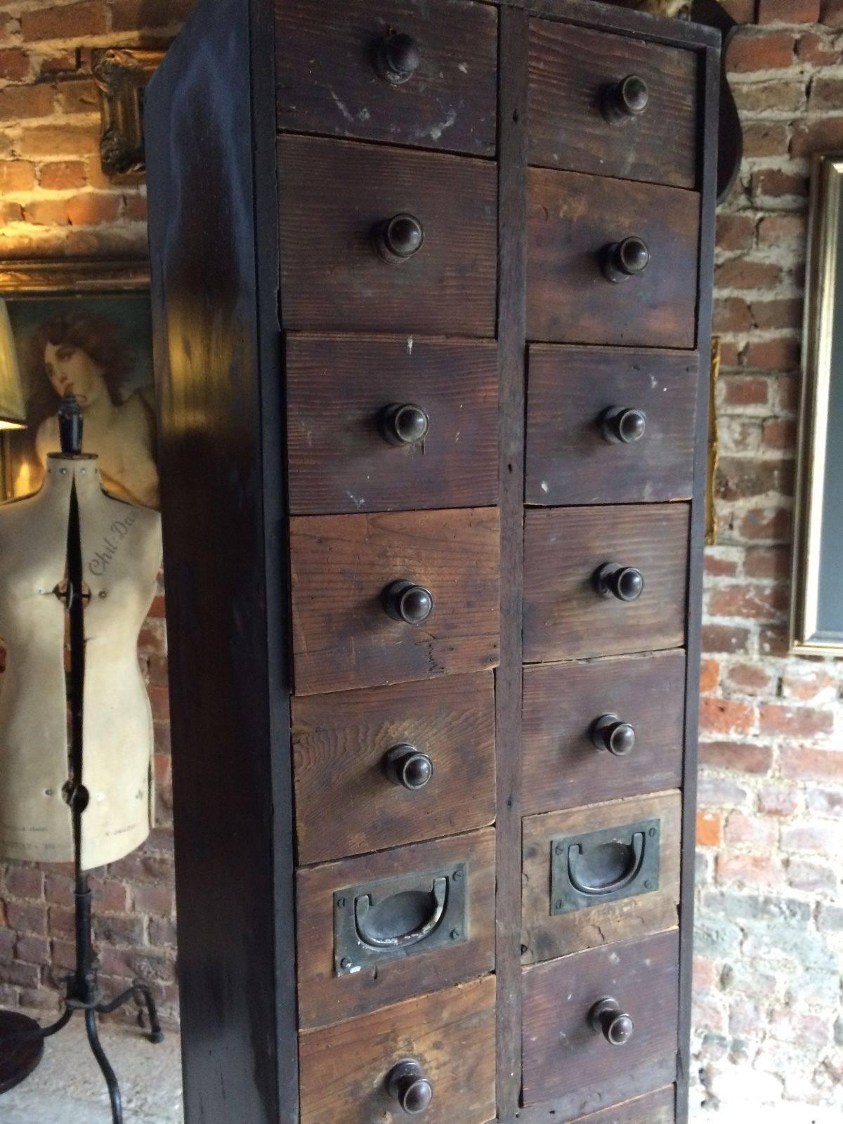 Pine Mid-Century Storage Drawers Cabinet Vintage Industrial Distressed