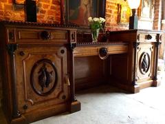 Antique Sideboard Walnut Buffet Twin Pedestal Victorian 19th Century