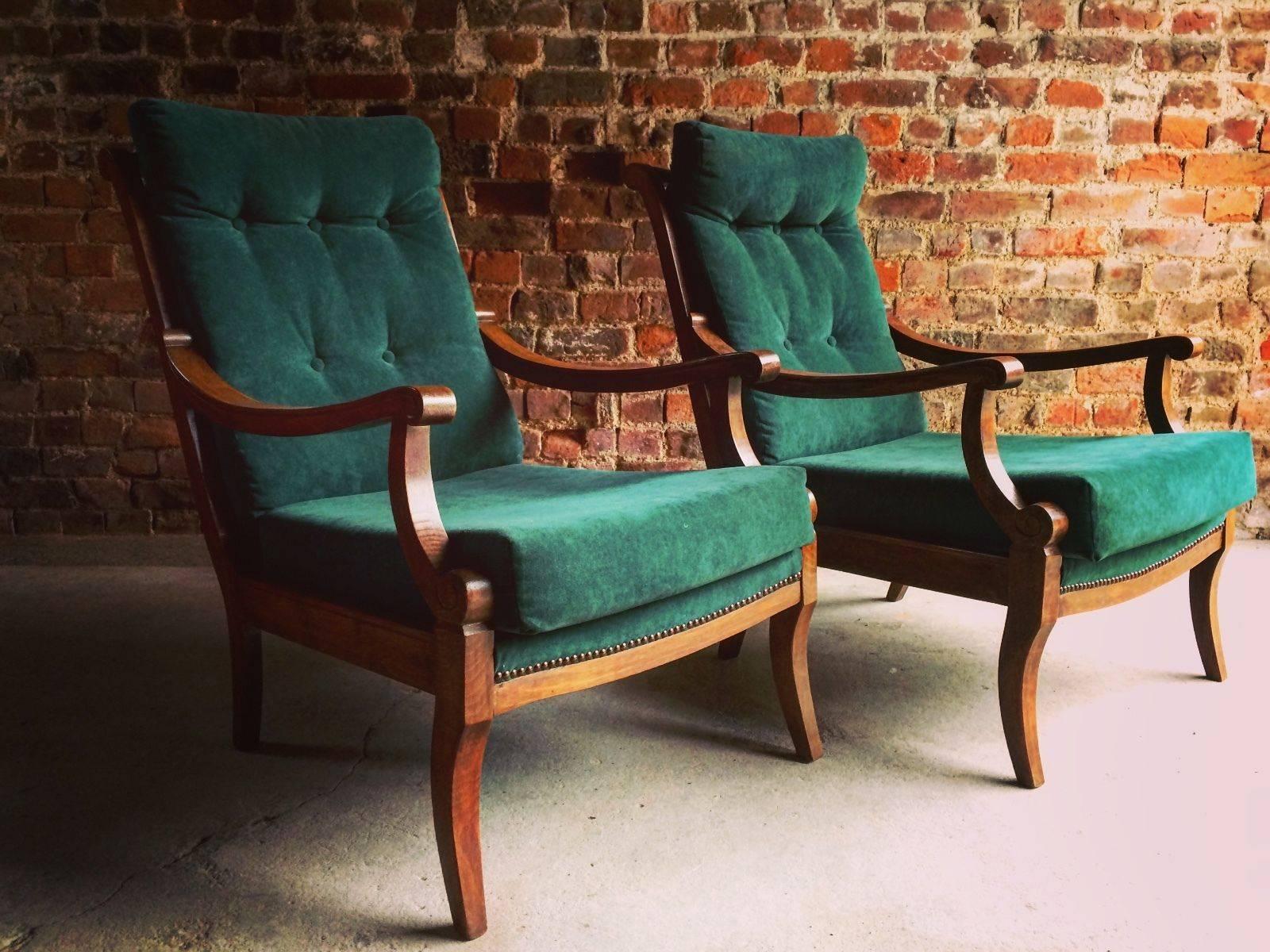 Late Victorian Antique Armchairs Pair Victorian Beech, 19th Century, Continental