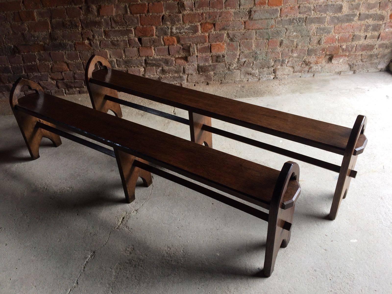 Antique Gothic Benches Stools Pugin Pair of Oak Victorian, circa 1870 In Excellent Condition In Longdon, Tewkesbury