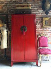 Antique Style Chinese Wardrobe Armoire Red Lacquered Oriental Shan Xi