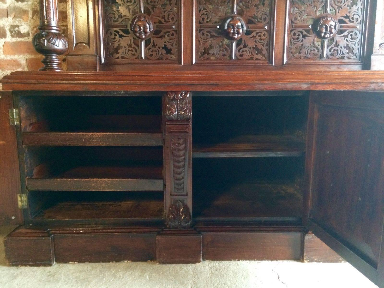 Antique Sideboard Buffet Gothic Oak 19th Century Victorian Heavily Carved In Excellent Condition In Longdon, Tewkesbury