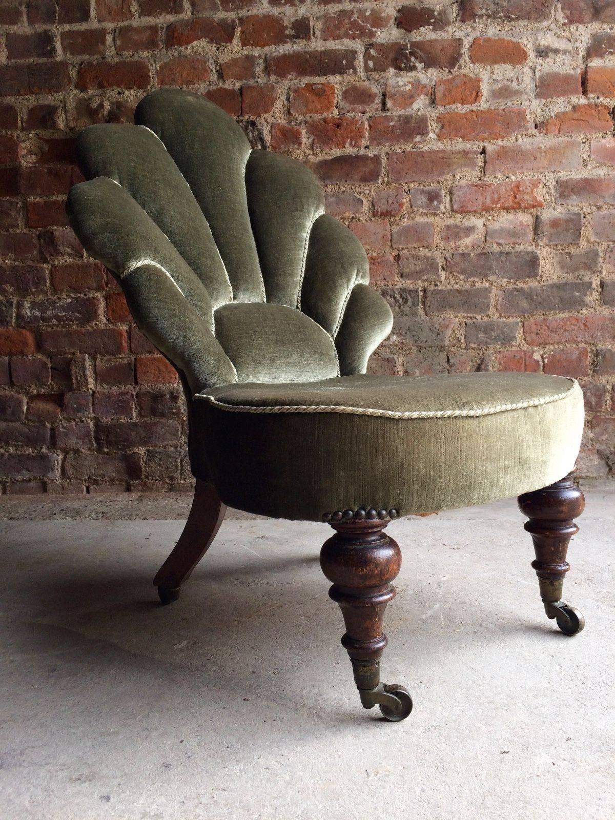 Late 19th Century Antique Nursing Chair Salon Chair Bedroom Victorian 19th Century Green Velvet