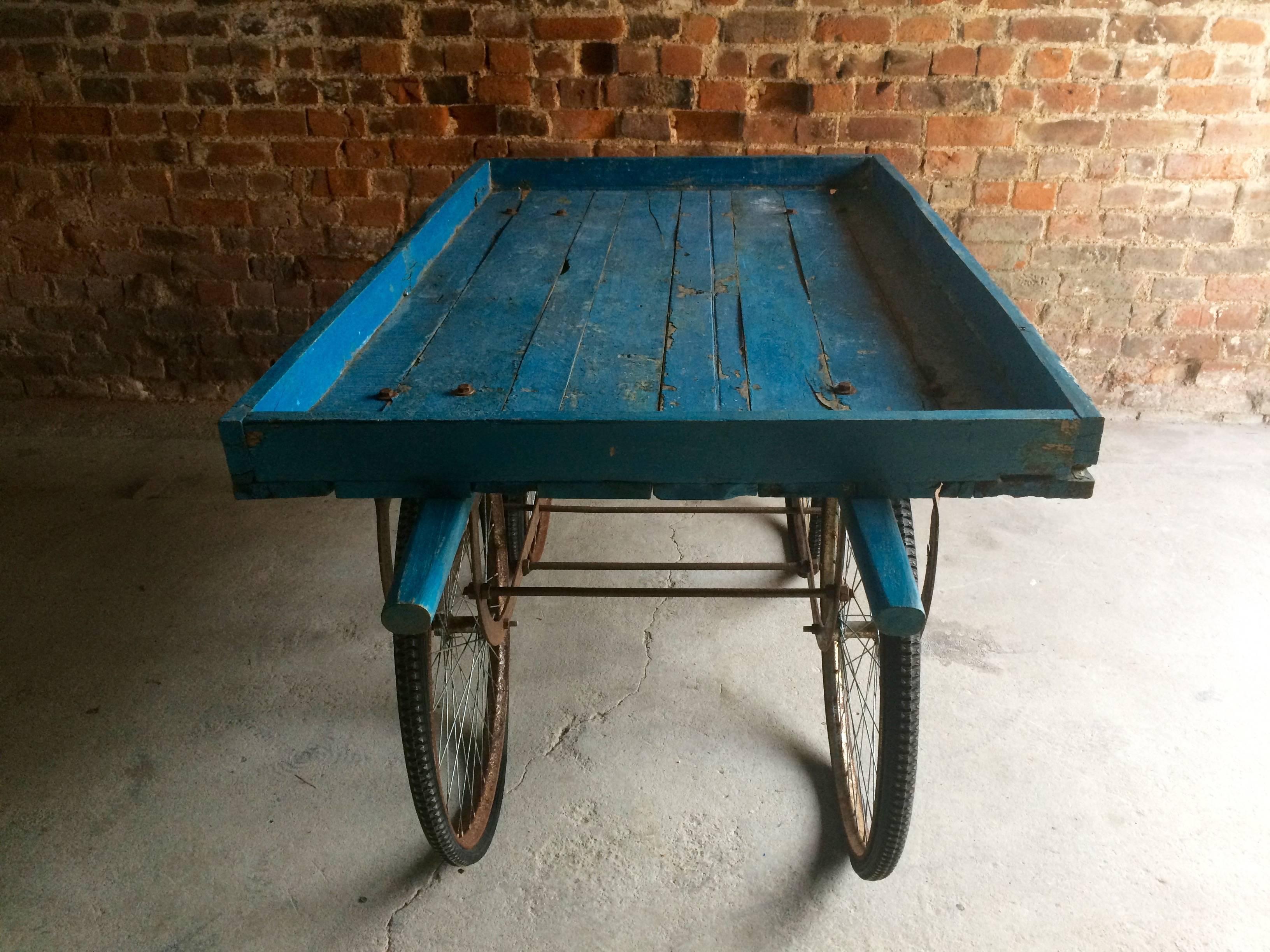 Antique Indian Market or Hand Cart Flower Stand Victorian, 20th Century, Rustic In Distressed Condition In Longdon, Tewkesbury