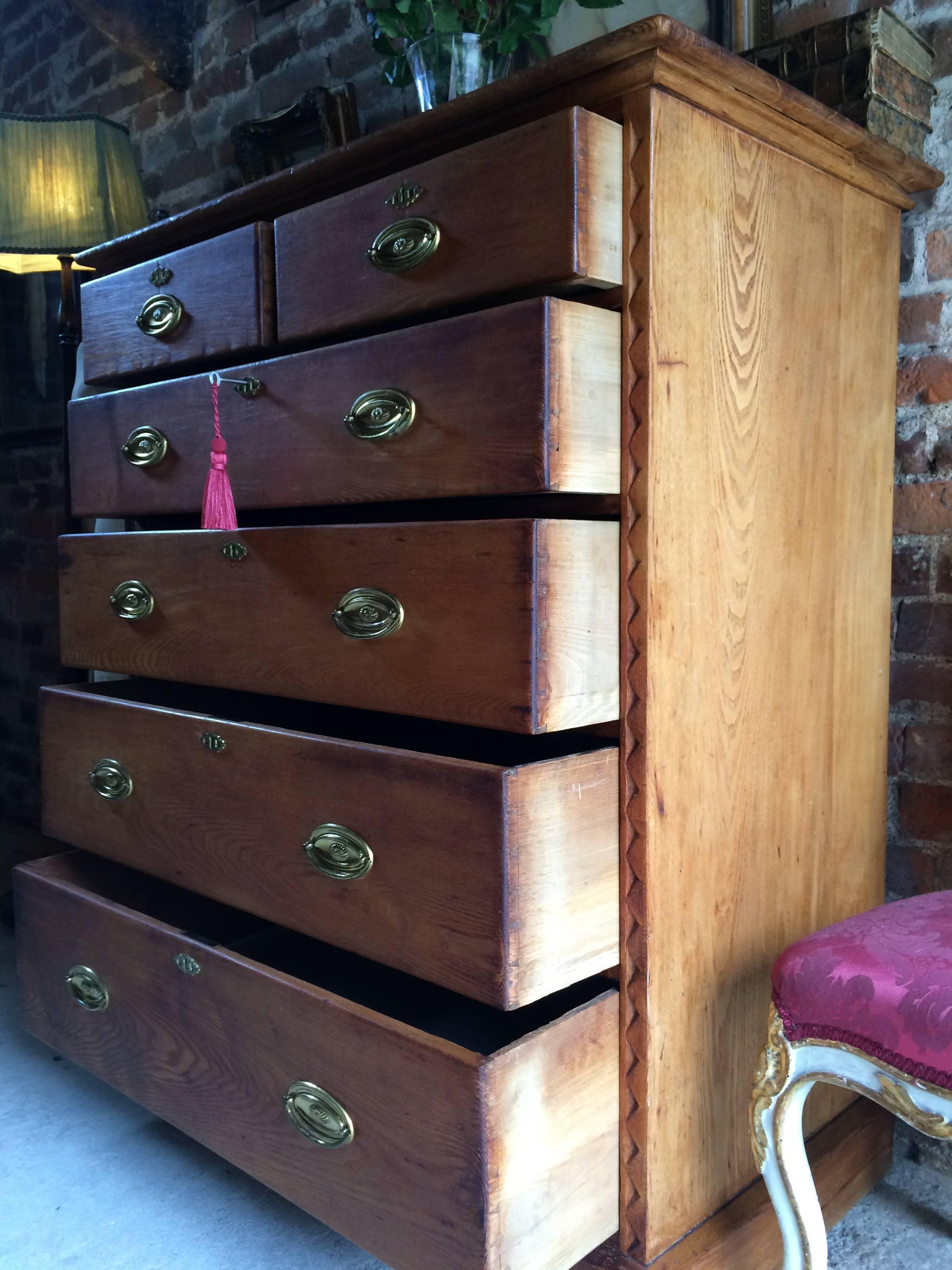English Antique 19th Century Victorian Solid Pine Chest of Drawers Dresser Very Large