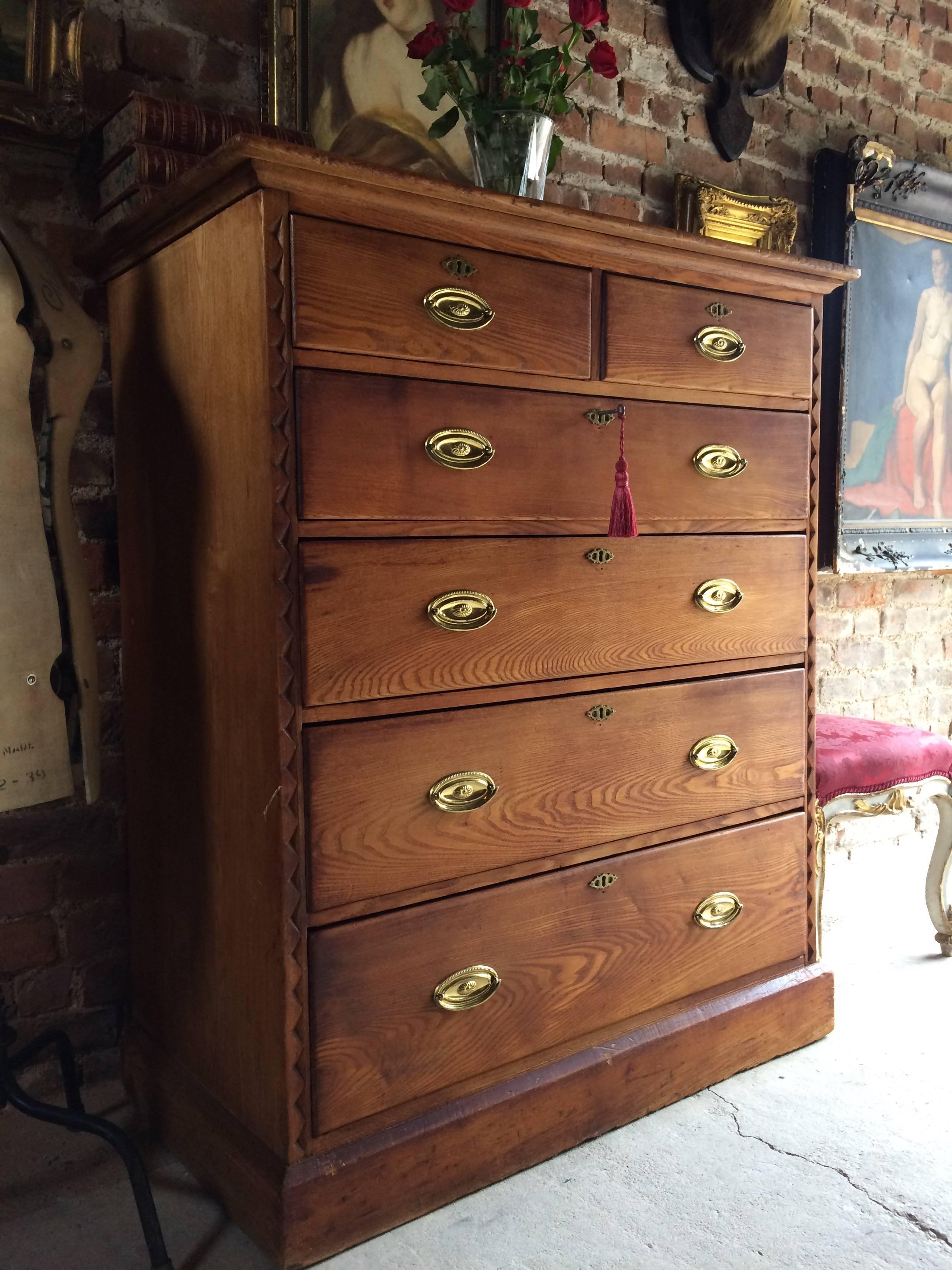 Late Victorian Antique 19th Century Victorian Solid Pine Chest of Drawers Dresser Very Large