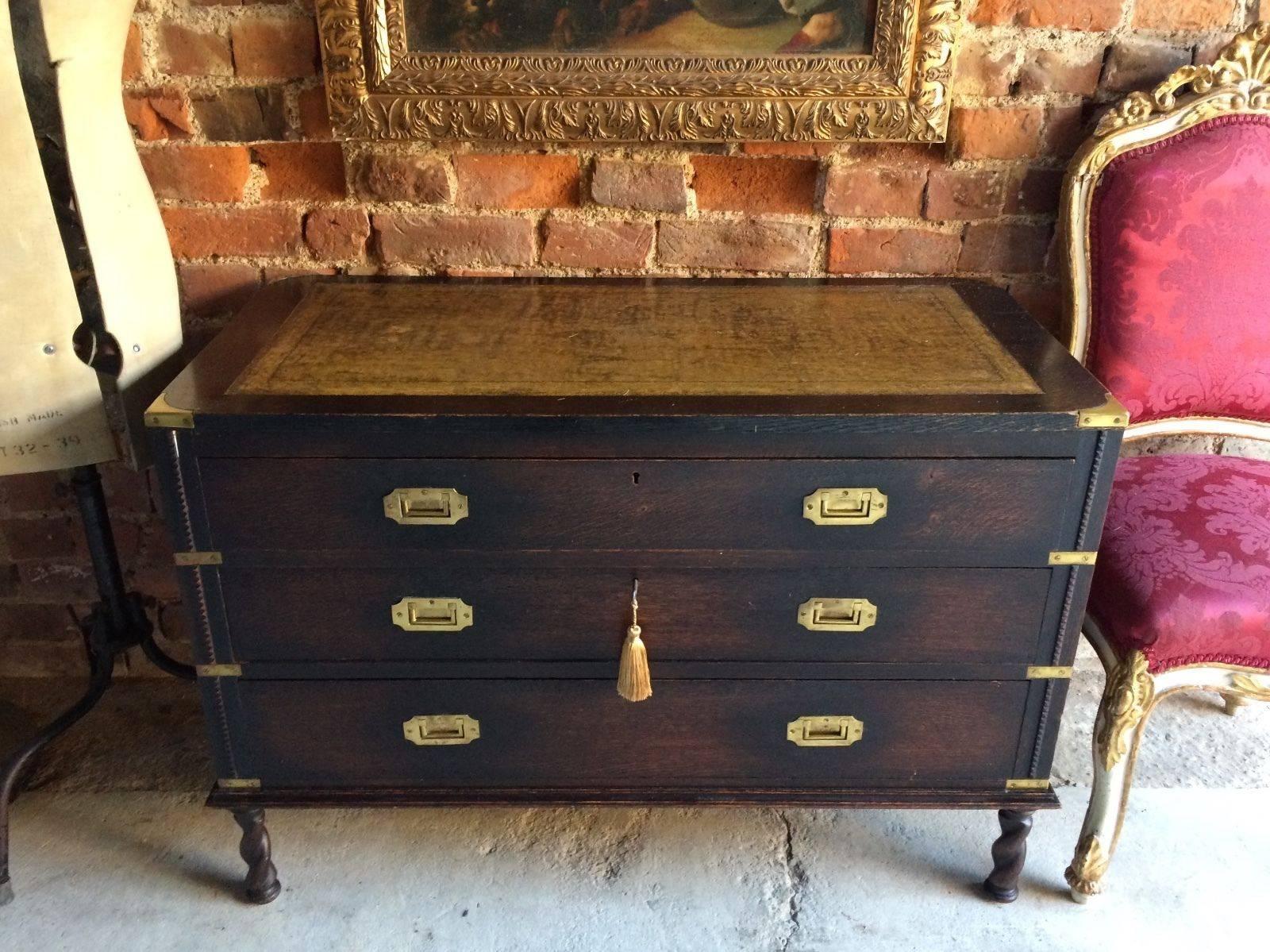Antique Campaign Chest of Drawers Dresser Oak Victorian, 19th Century 1