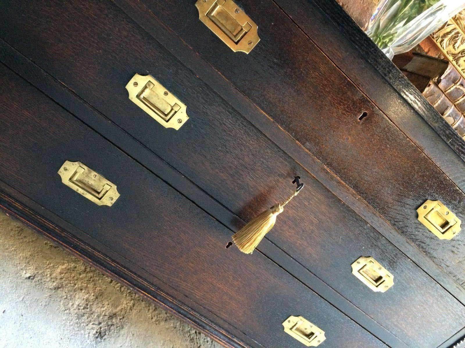 Antique Campaign Chest of Drawers Dresser Oak Victorian, 19th Century In Excellent Condition In Longdon, Tewkesbury