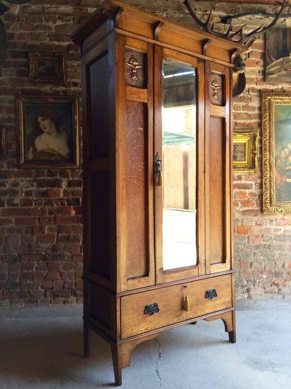 Antique Single Wardrobe Arts And Crafts Copper Edwardian Armoire