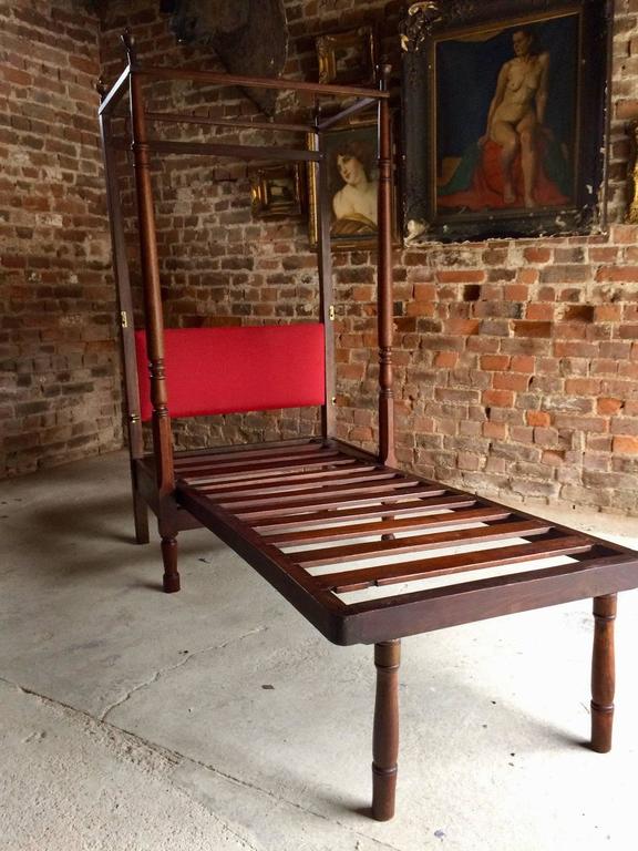 Antique Campaign Bed Four Poster Mahogany III 19th Century Single at 1stDibs