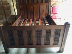 Antique King Size Double Bed Gothic Solid Oak Victorian, 19th Century