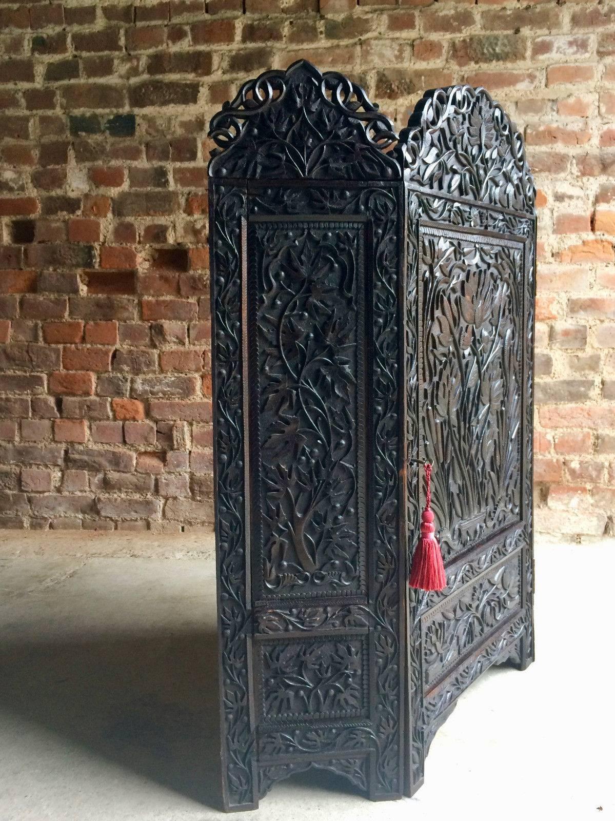 Mahogany Antique Hall Cupboard Bathroom Cabinet Heavily Carved, 19th Century