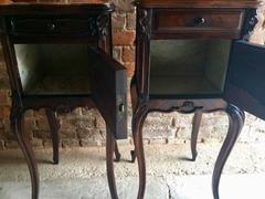 Antique French Bedside Tables Cabinets Pair Walnut Marble Topped