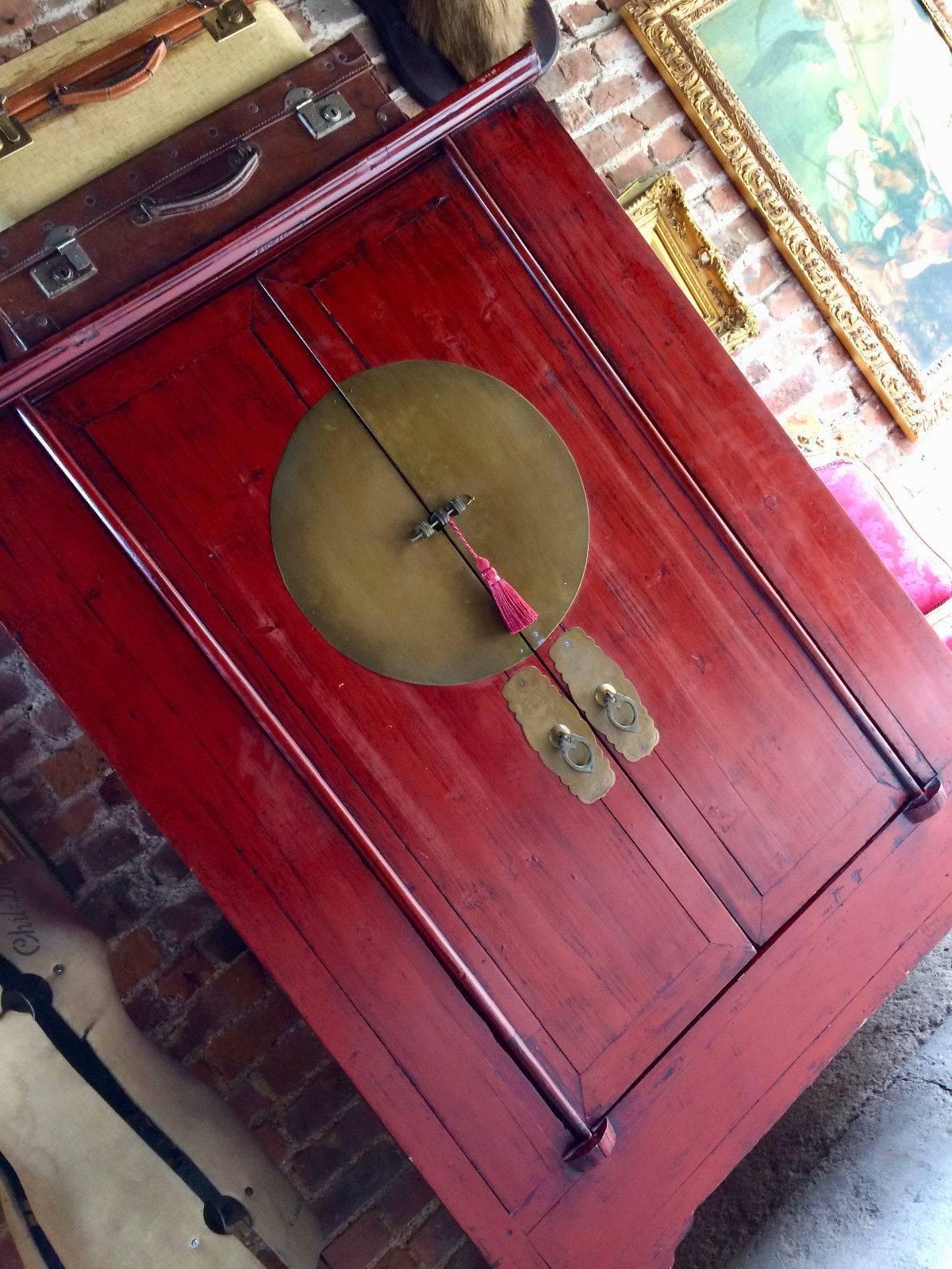 Antique Chinese Cupboard Cabinet Very Large Red Lacquered 3