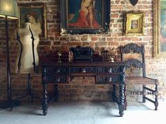 Antique Green Man Kneehole Desk Solid Oak Victorian 19th Century and Chair