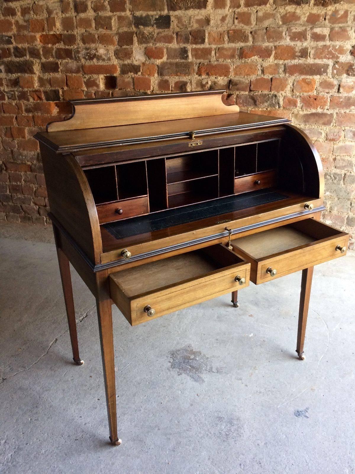 Late 19th-Early 20th Century Cylinder Bureau Writing Desk In Good Condition In Longdon, Tewkesbury