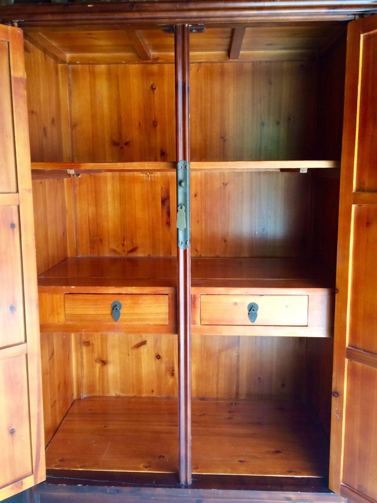Antique Style Chinese Wardrobe Cupboard Cabinet Stained Pine Tall In Good Condition In Longdon, Tewkesbury