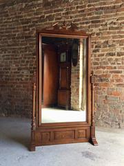 Antique Georgian Style French Cheval Mirror in Solid Oak, Tall