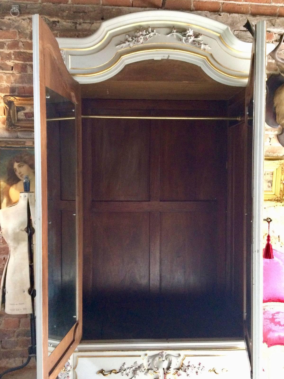 Antique Style French Armoire Wardrobe Painted Gilded Mirrored Large In Good Condition In Longdon, Tewkesbury