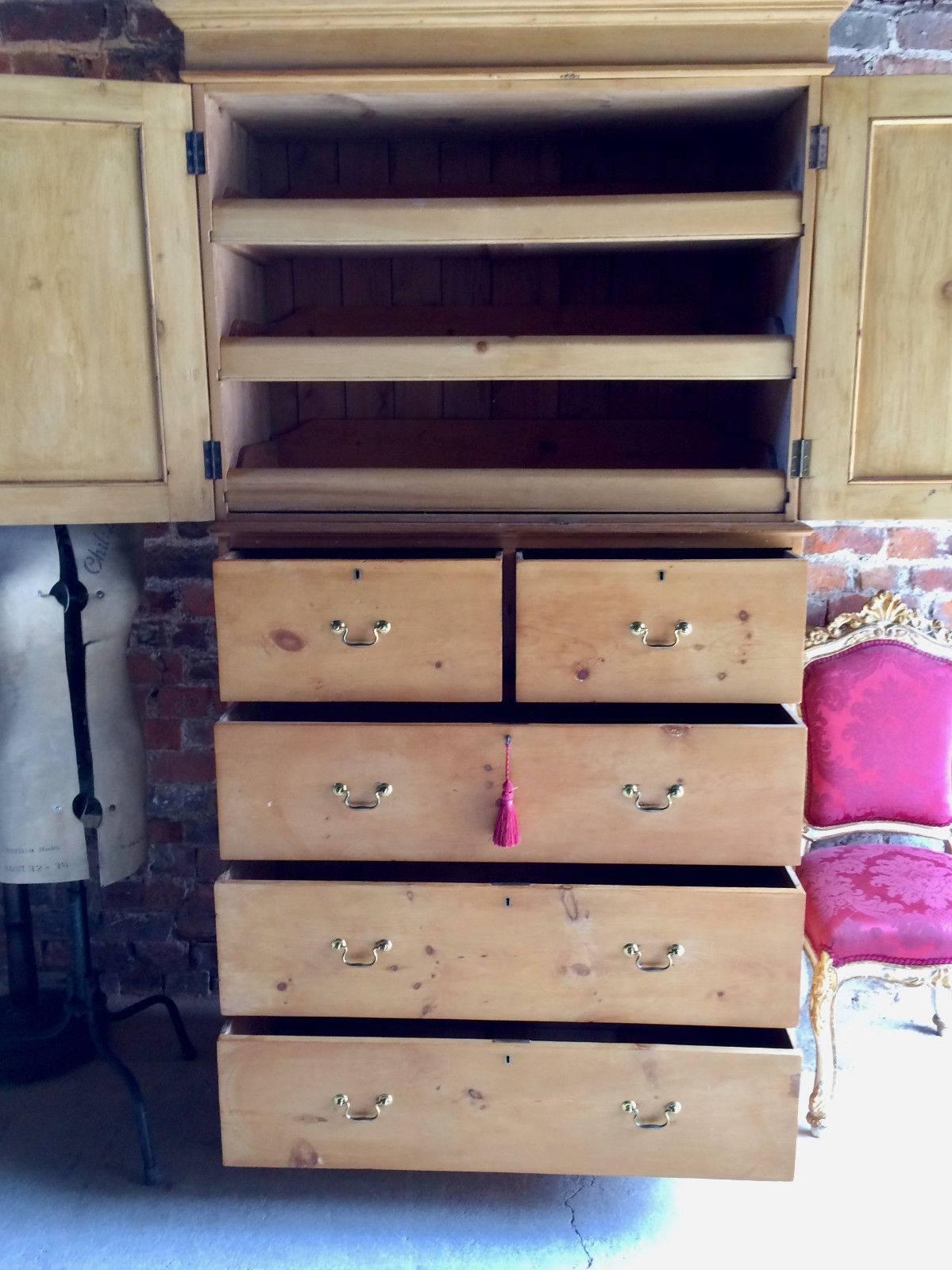 Antique Linen Press Dresser Solid Pine Very Tall Victorian 19th Century In Excellent Condition In Longdon, Tewkesbury