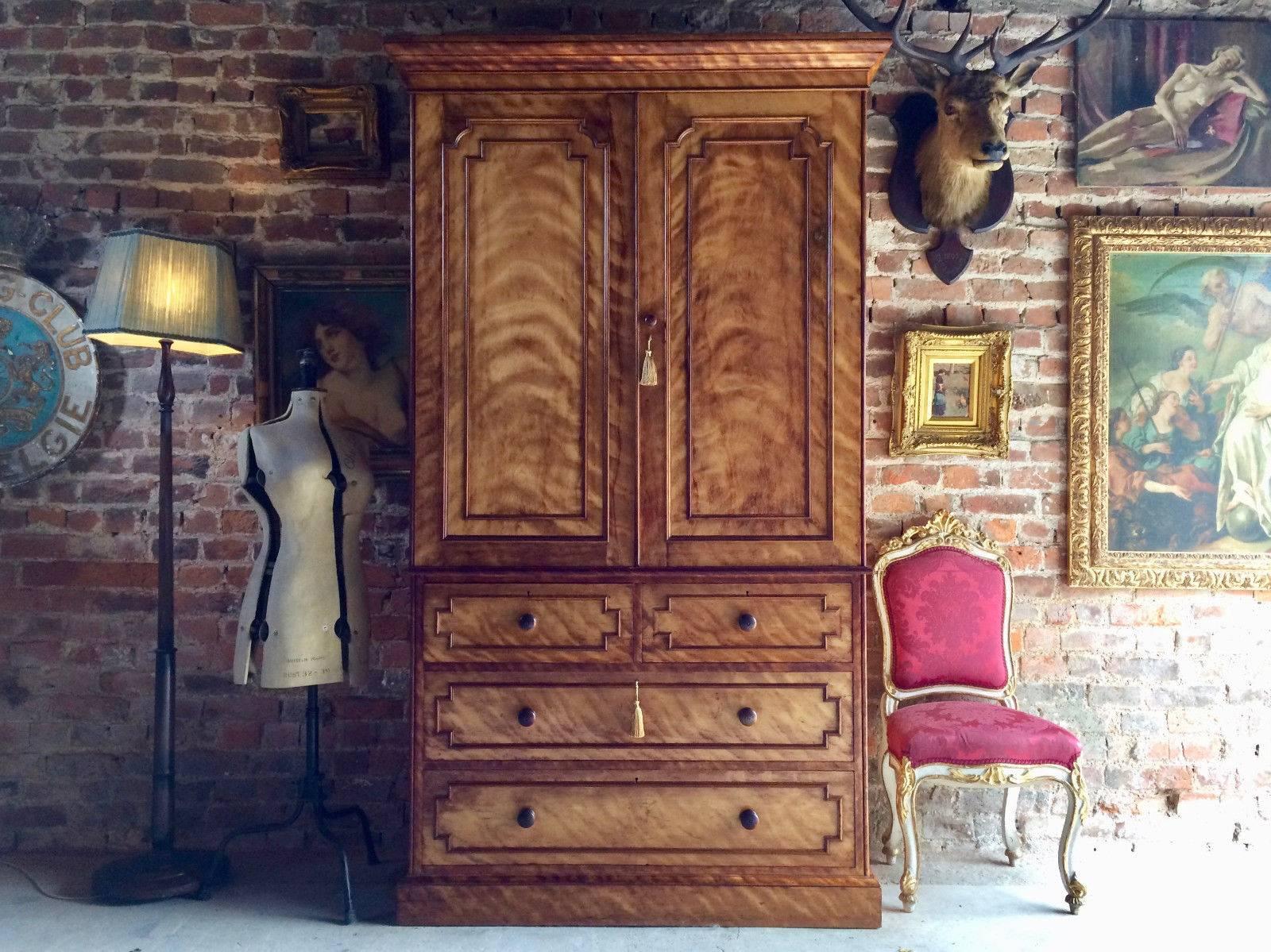 Mid-19th Century Magnificent Antique Linen Press W. Bertram Soho Satin Birch Victorian circa 1870