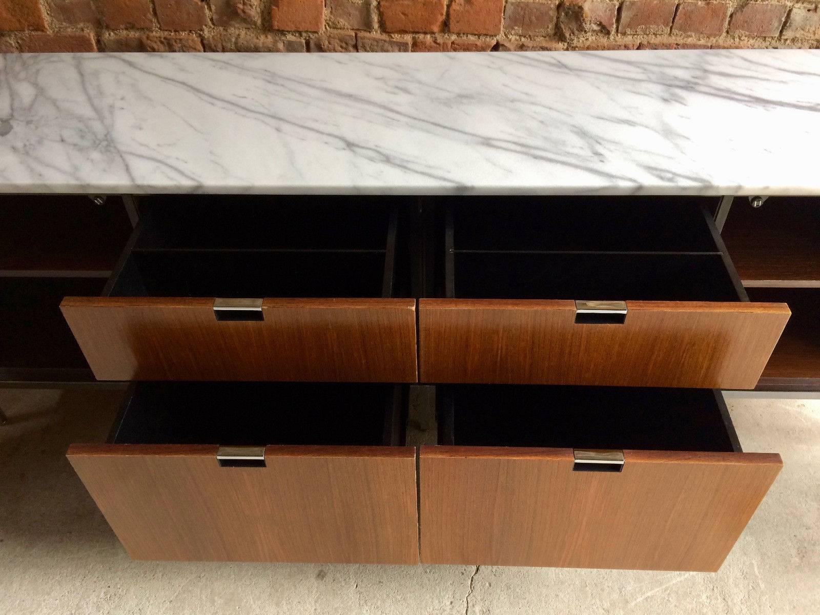 20th Century Marble-Topped Light Walnut Credenza or Sideboard by Florence Knoll, Mid-Century