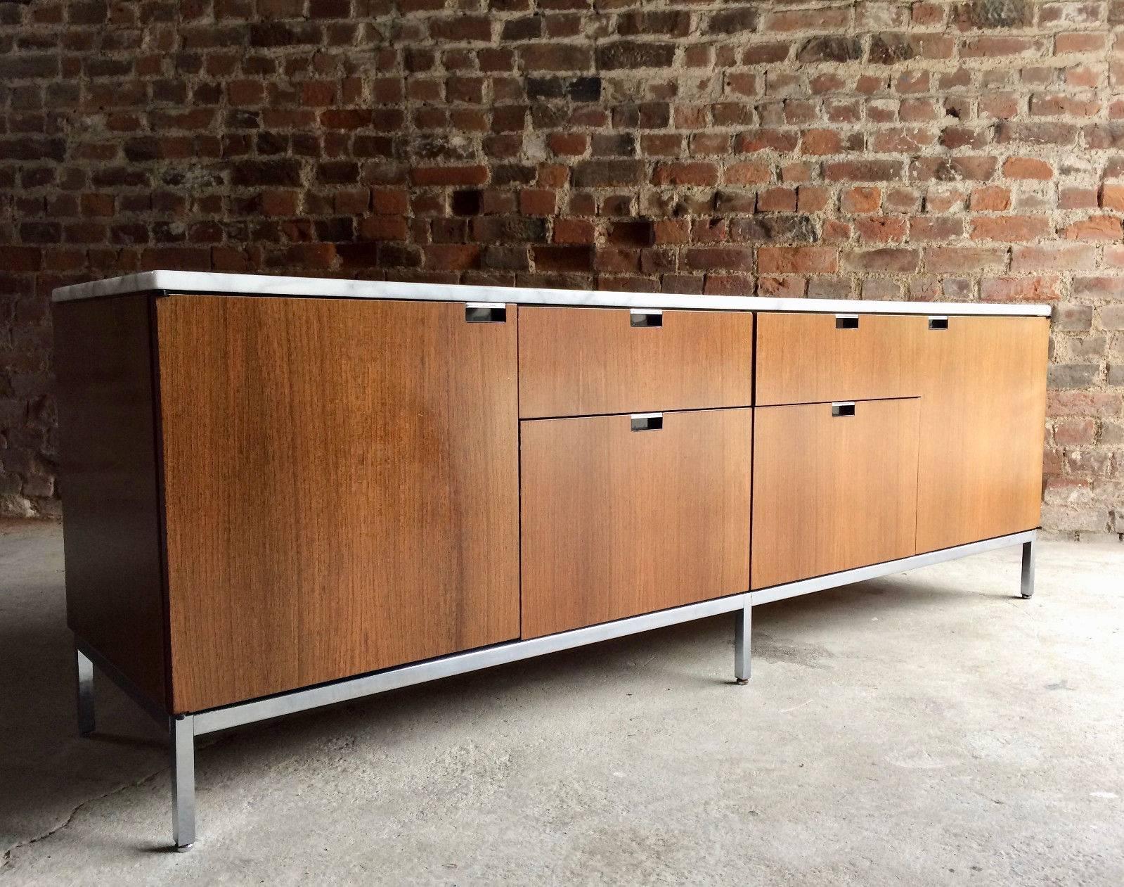 Marble-Topped Light Walnut Credenza or Sideboard by Florence Knoll, Mid-Century 4