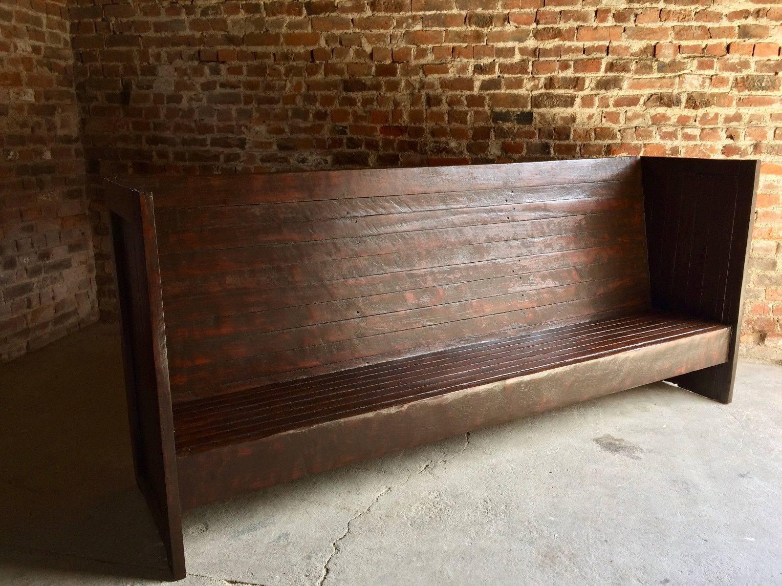 Antique Bench Settle Box Seat Oak Victorian, 19th Century Very Large 4