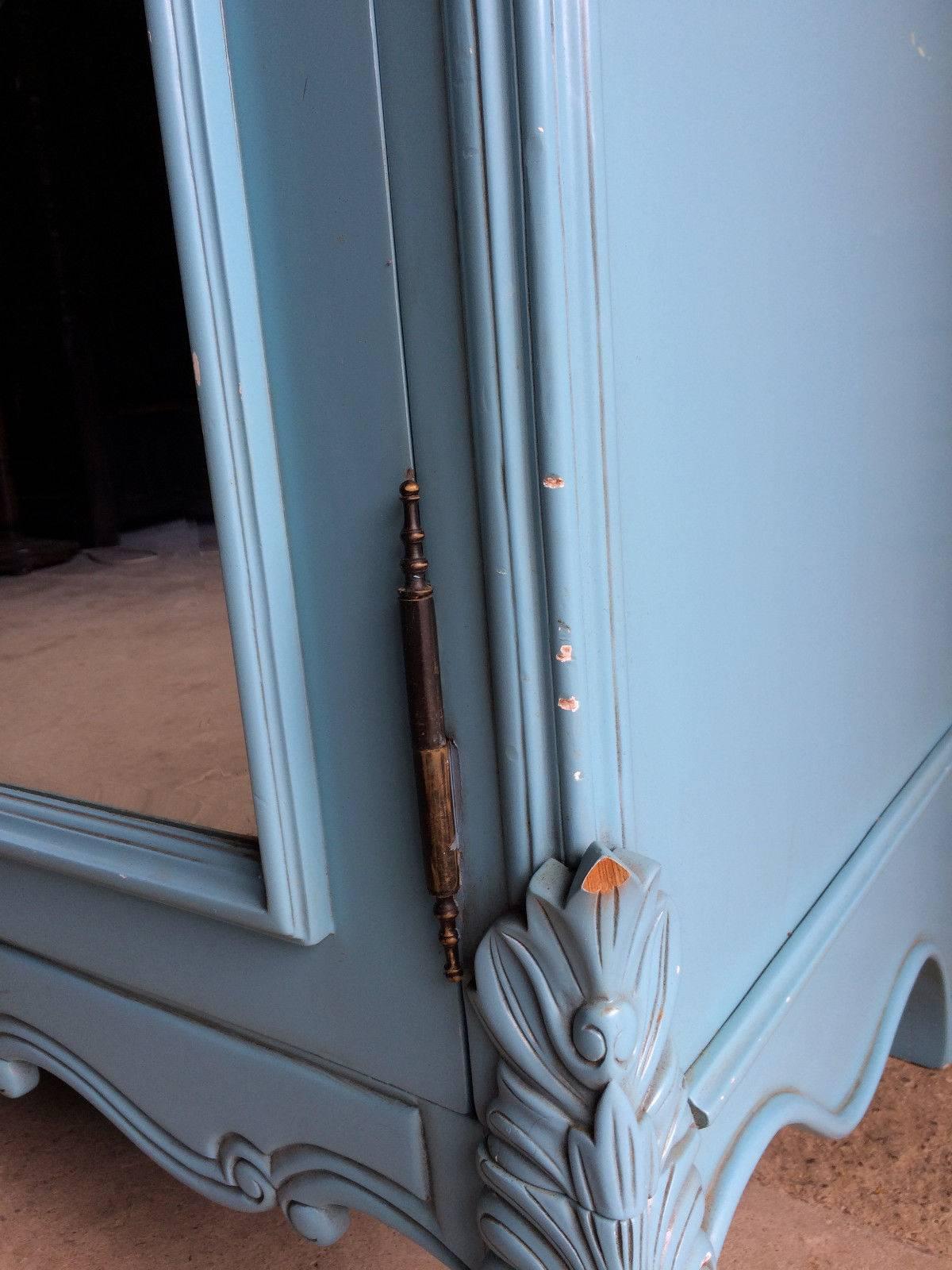 French Painted Armoire Double Wardrobe Mirrored Large Louis XV Style 2